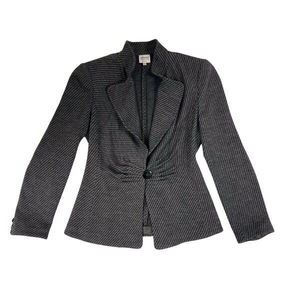 Vintage Armani Collezioni Small Jacket Black Herringbone Blazer Made in Italy - Picture 1 of 12